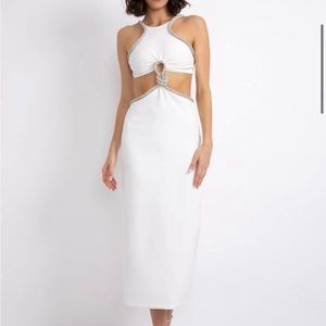 PatBO cut out rhinestone midi dress in white